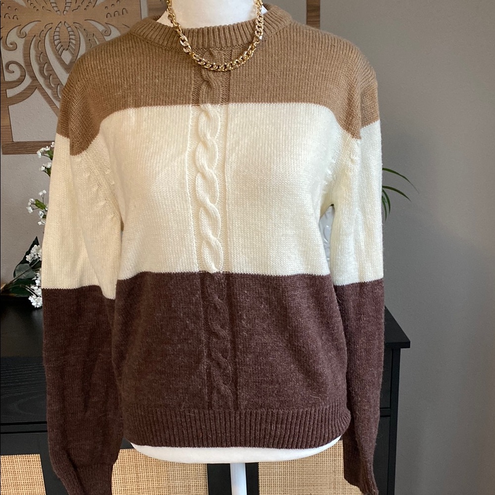 Levi's Brown and Cream Cowl Neck Cable Knit Sweater